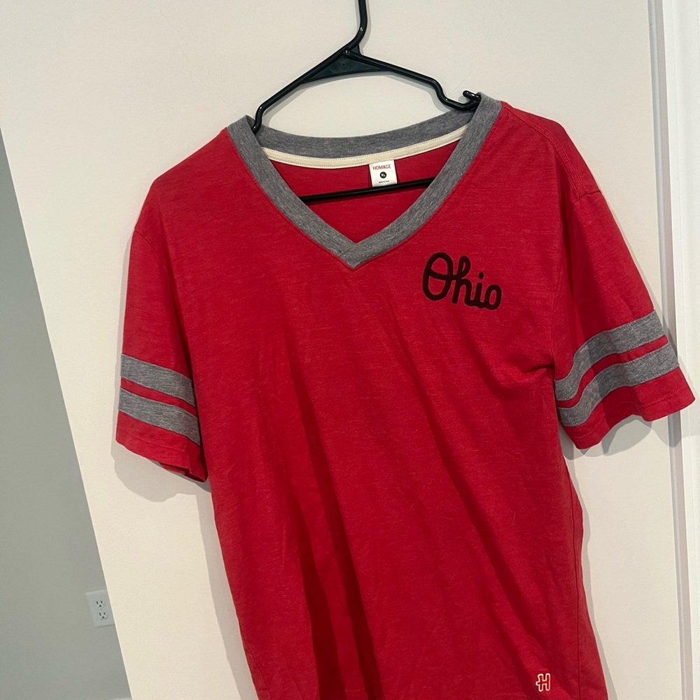 HOMAGE Red and Gray V-Neck Tee
